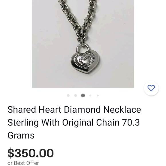 Sterling Silver necklace with diamonds  heart charm - Picture 15 of 16